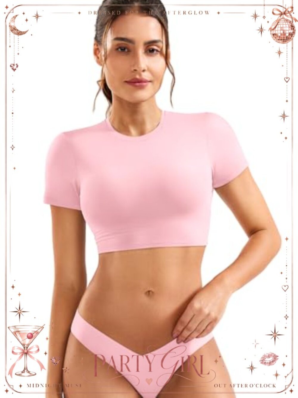 Double Lined Crop Top Short Sleeve Crew Neck Slim Fit Workout Tee